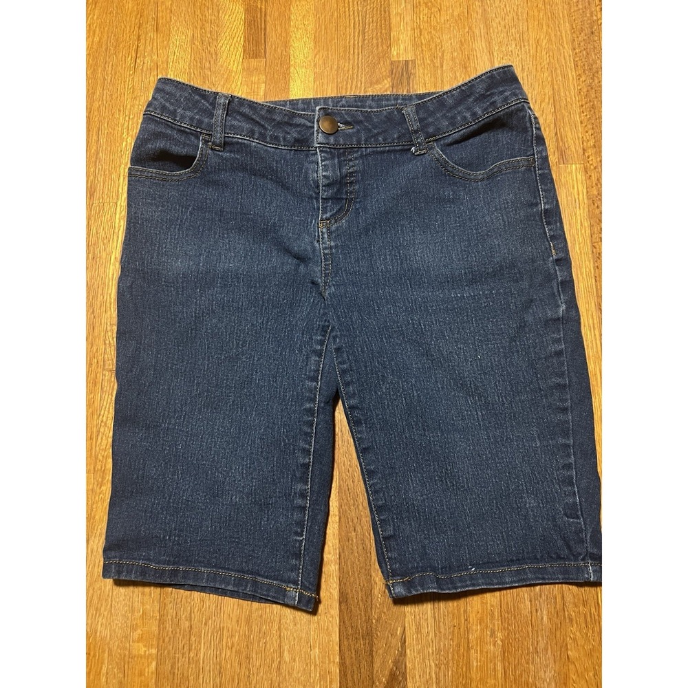 Faded Glory Women 6 Blue Denim Light Wash High Waist Bermuda Mom Stretch Shorts